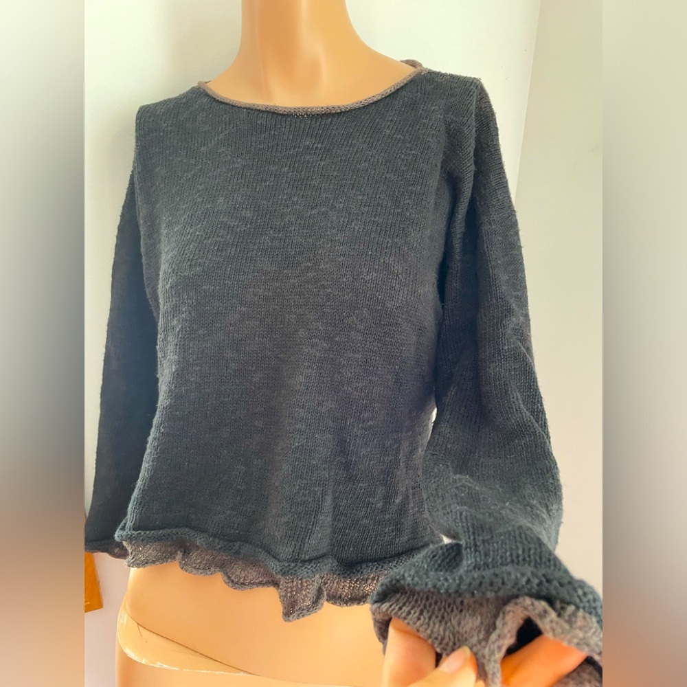 M Vintage AVOCA Irish knit with ruffle sweater linen cotton mix - Picture 1 of 6